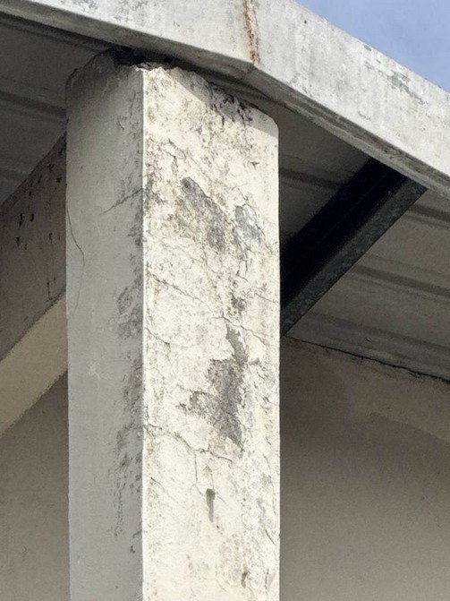 Detalle de una columna de concreto observado durante una inspección técnica